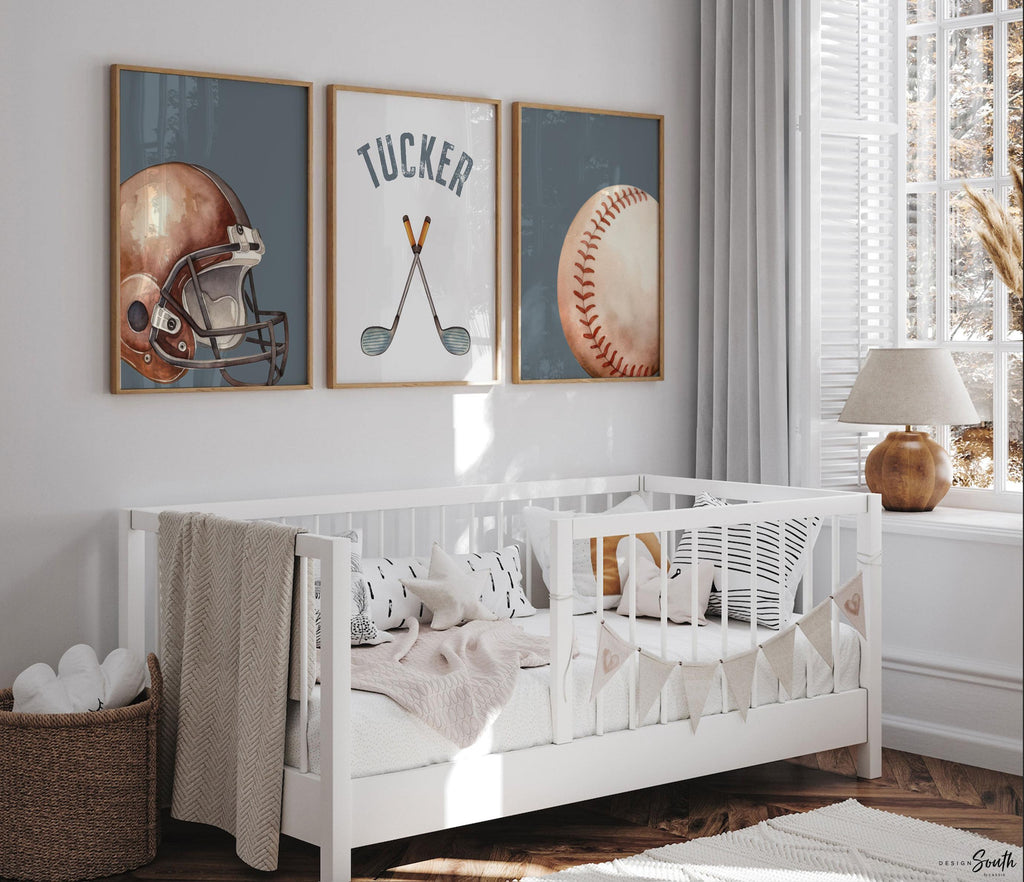 Sports Nursery Decor Prints, Personalized Baby Boy Wall Art