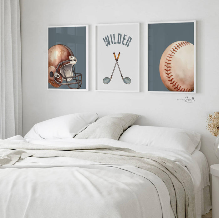 Sports Nursery Decor Prints, Personalized Baby Boy Wall Art