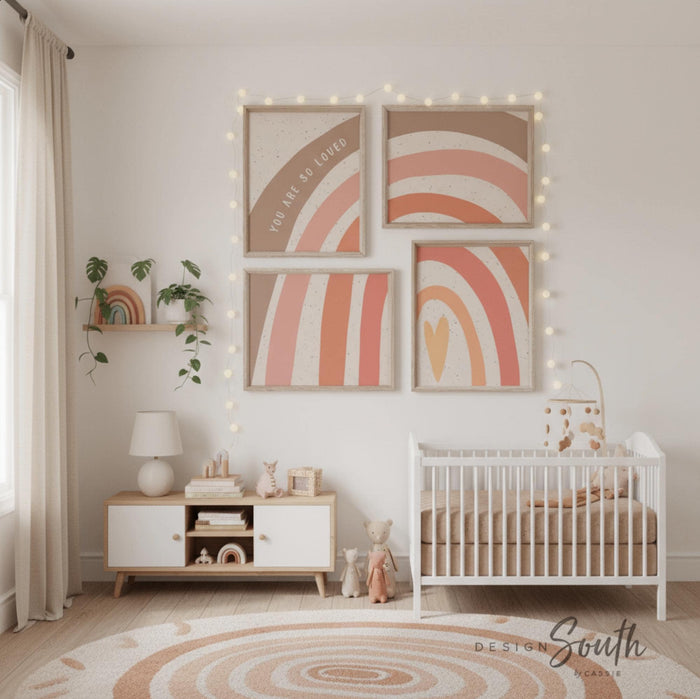 Rainbow Nursery Prints: Boho Coral Girl Room Decor (UNFRAMED, Customizable Colors)