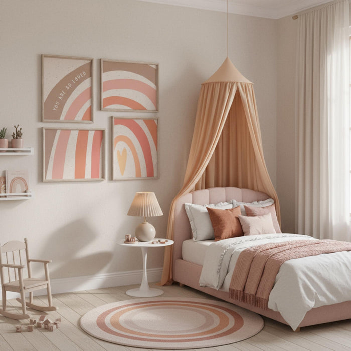 Rainbow Nursery Prints: Boho Coral Girl Roo...