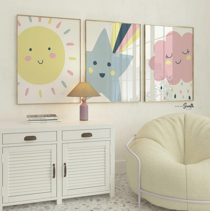 Pastel Nursery Print Set: Weather Theme, Star, Cloud, Sun
