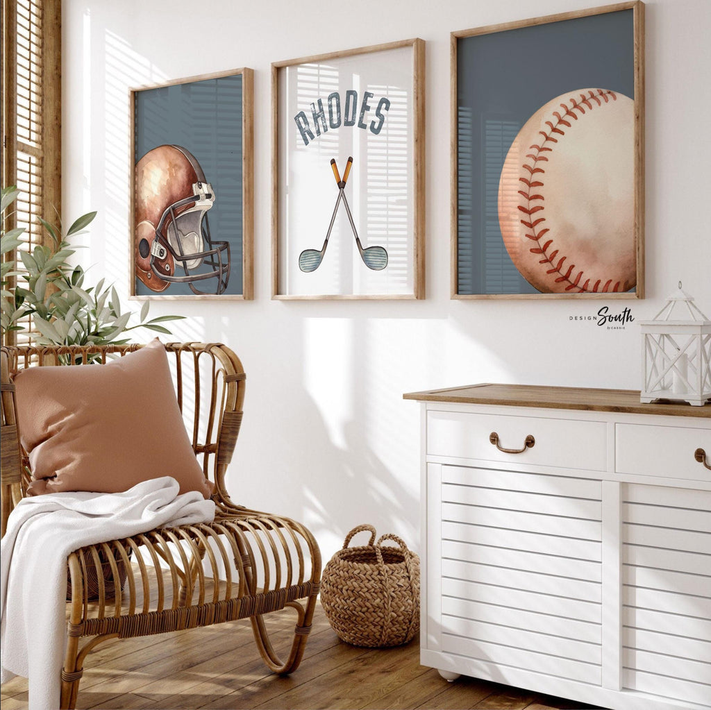 Sports Nursery Decor Prints, Personalized Baby Boy Wall Art