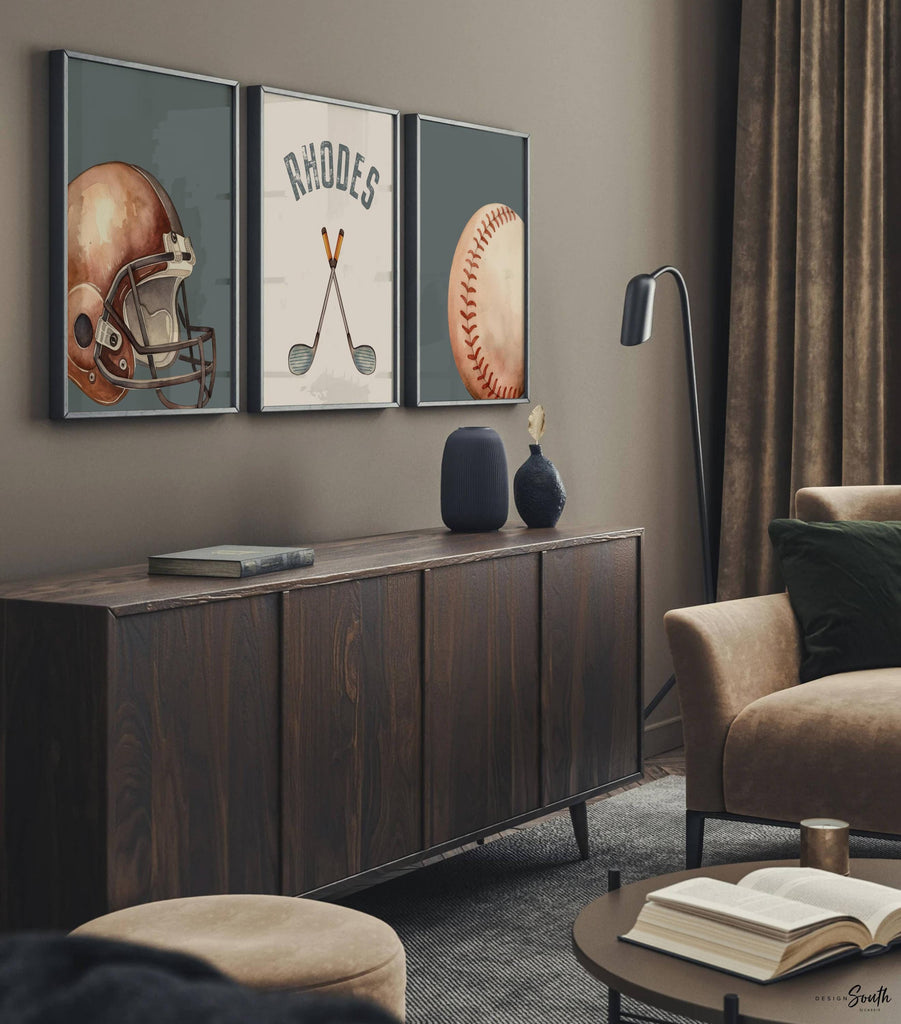 Sports Nursery Decor Prints, Personalized Baby Boy Wall Art