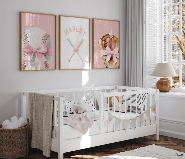 Pink Softball Nursery Art – Personalized Girl's Room Decor