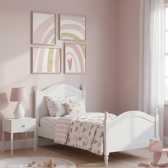 Personalized Twin Girls Room Art: Pink Gold Rainbow Prints