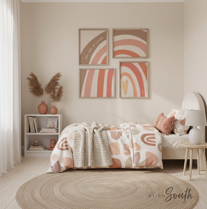 Rainbow Nursery Prints: Boho Coral Girl Room Decor (UNFRAMED, Customizable Colors)