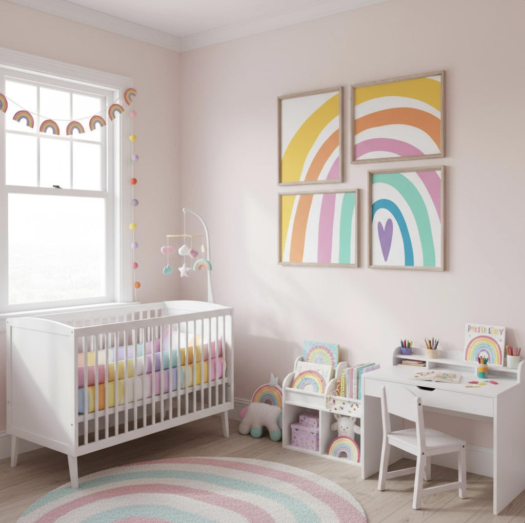 Girl rainbow posters, rainbow wall art for girl bedroom, decor for girl room, kids room wall, rainbow wall decorations, sunshine nursery art