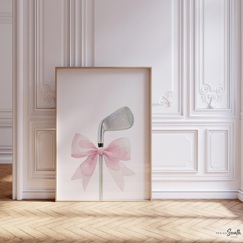 Soft Pastel Golf Girl Prints – Set of 3 Personalized Watercolor Golf Cart & Club Designs – Chic Pink Nursery Wall Art