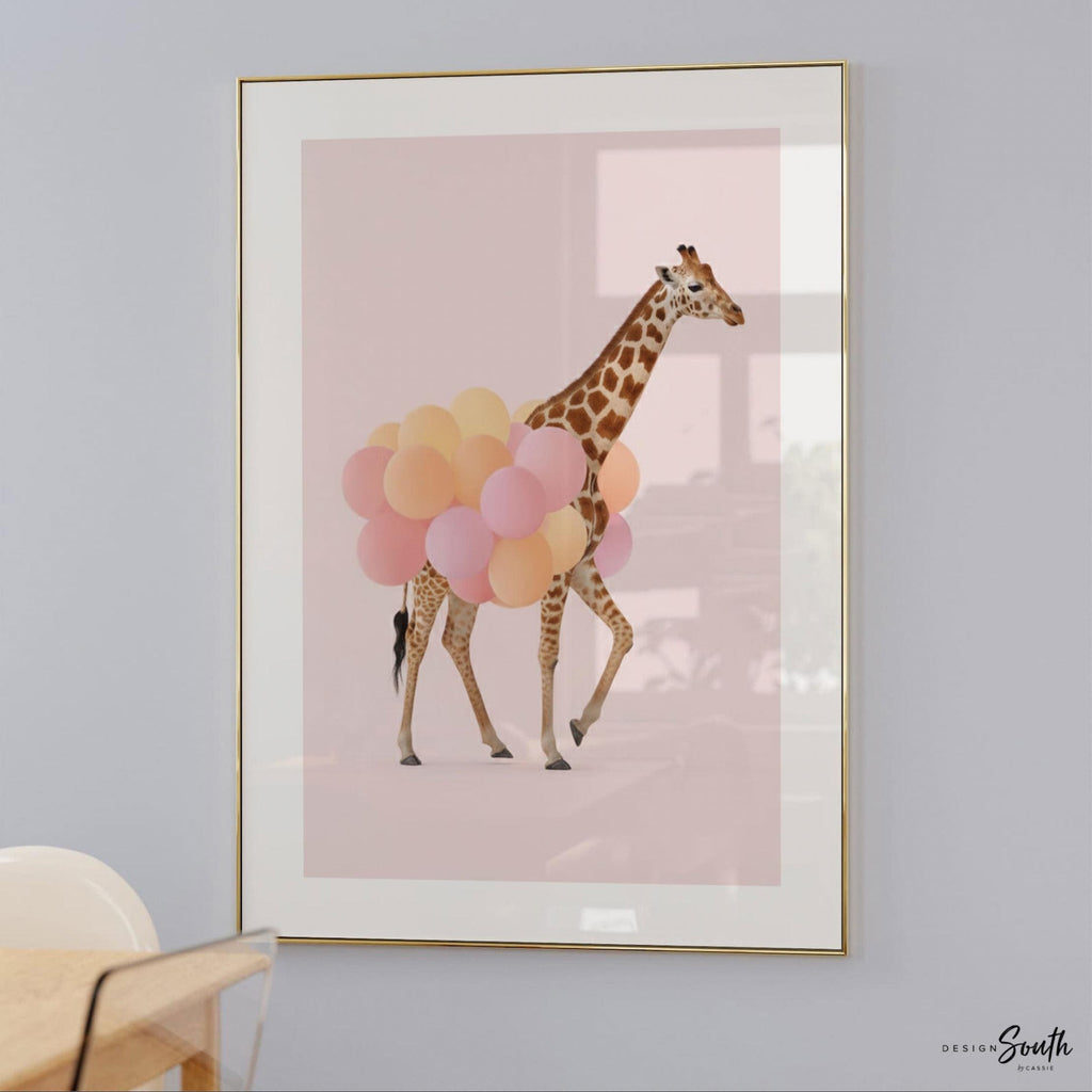 Girls Safari Wall Art – Pastel Pink Set of 3 Animal Prints with Balloons – Cheetah, Zebra & Giraffe Nursery or Bedroom
