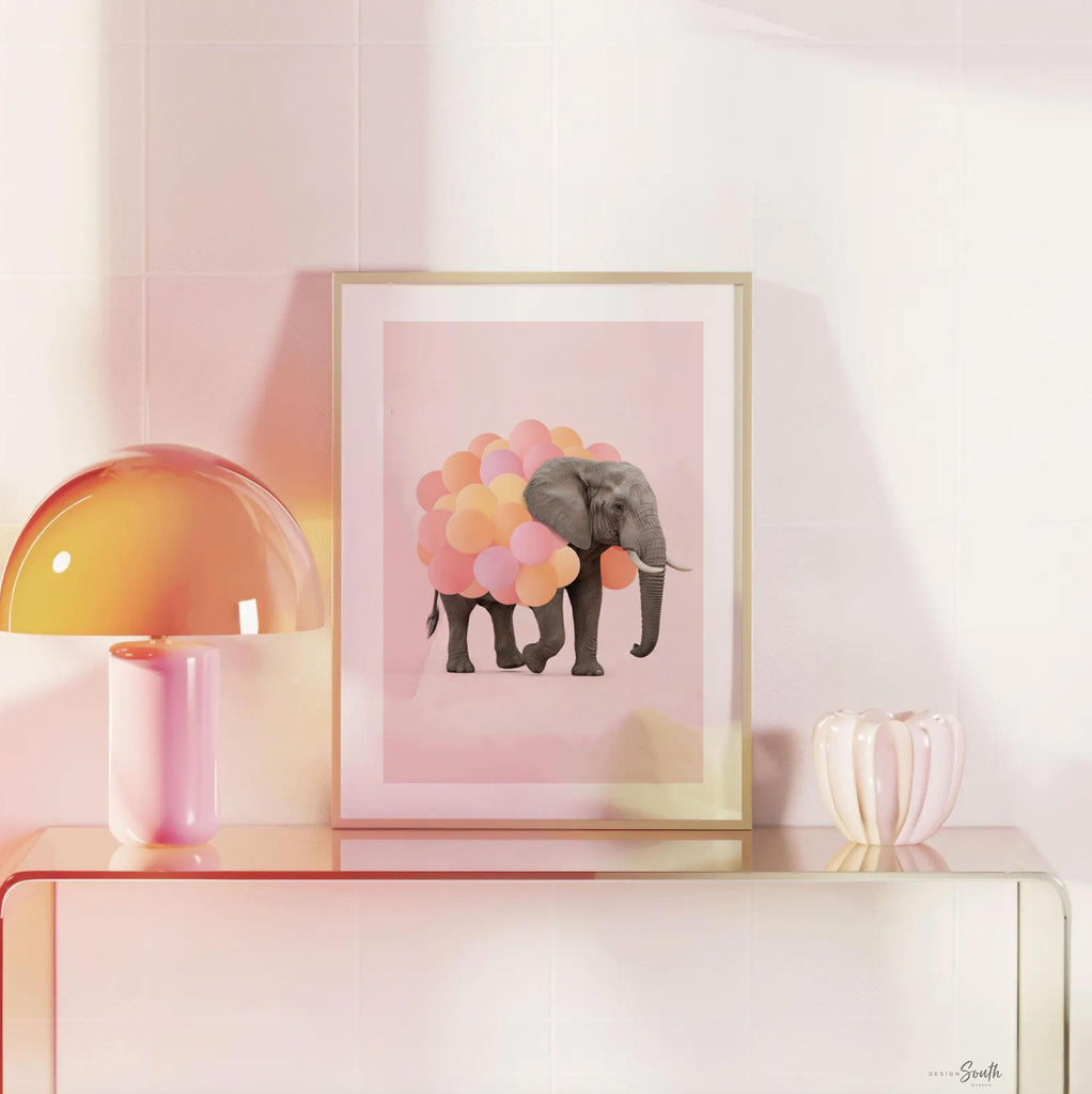 Pink Safari Animal Prints – Set of 3 Watercolor Wall Art with Balloons – Elephant, Zebra & Giraffe Nursery Decor