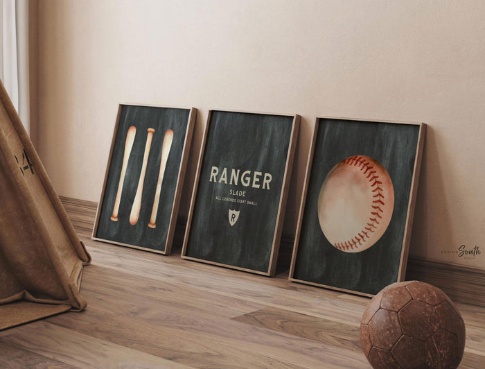 Custom Baseball Nursery Art: Vintage Sports Theme Wall Prints for Baby Boy Room