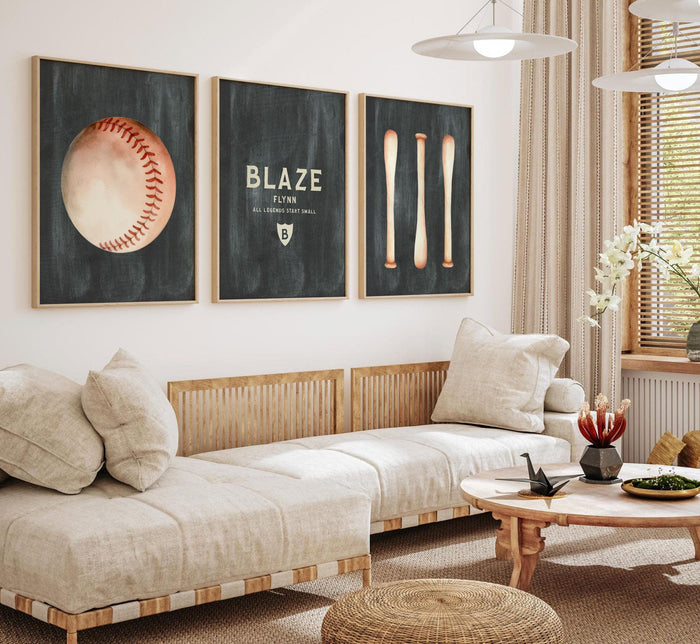 Custom Baseball Nursery Art: Vintage Sports Theme Wall Prints for Baby Boy Room