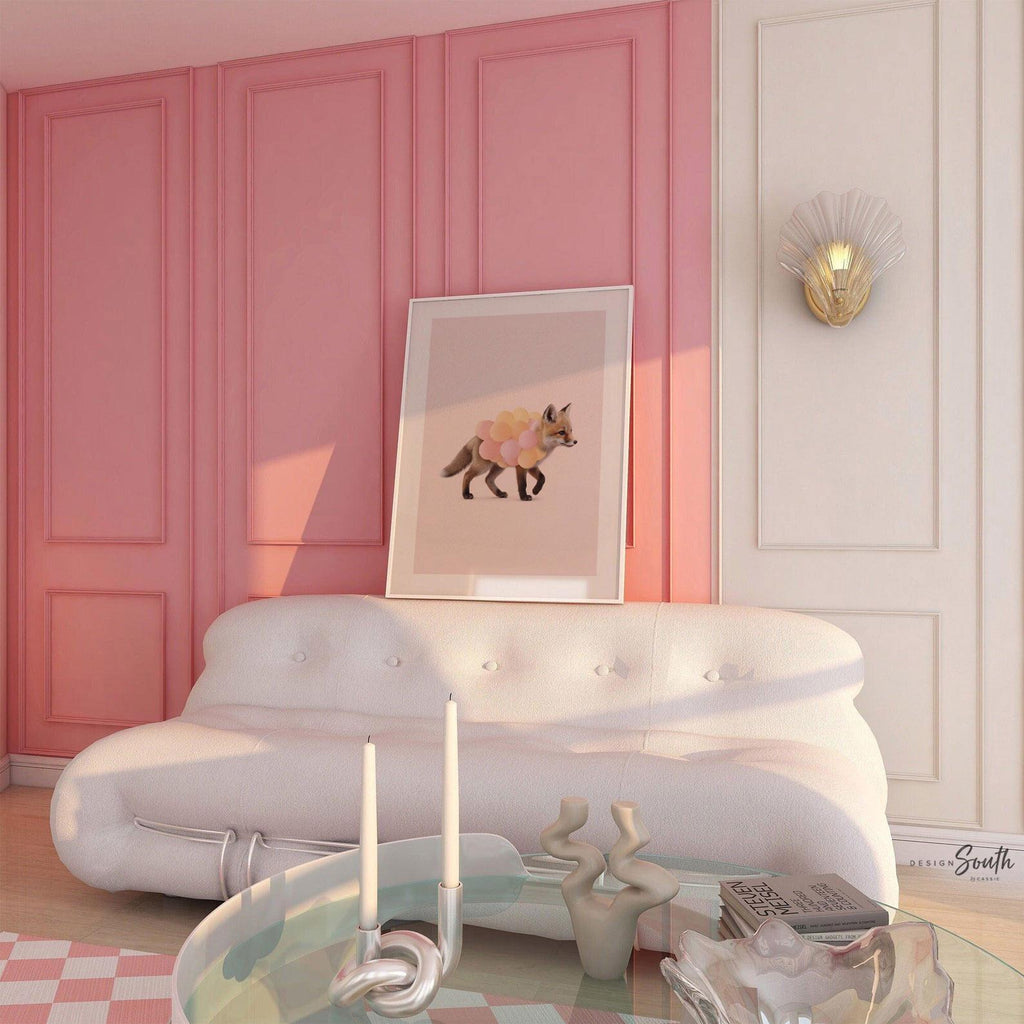 Woodland Animal Nursery Prints – Fox, Bunny & Squirrel with Pink Balloons – Set of 3 Girl Room Wall Art