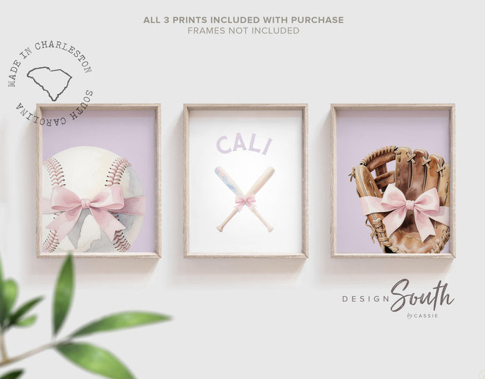 Purple Pink Softball Nursery Art – Personalized Girl's Room Decor