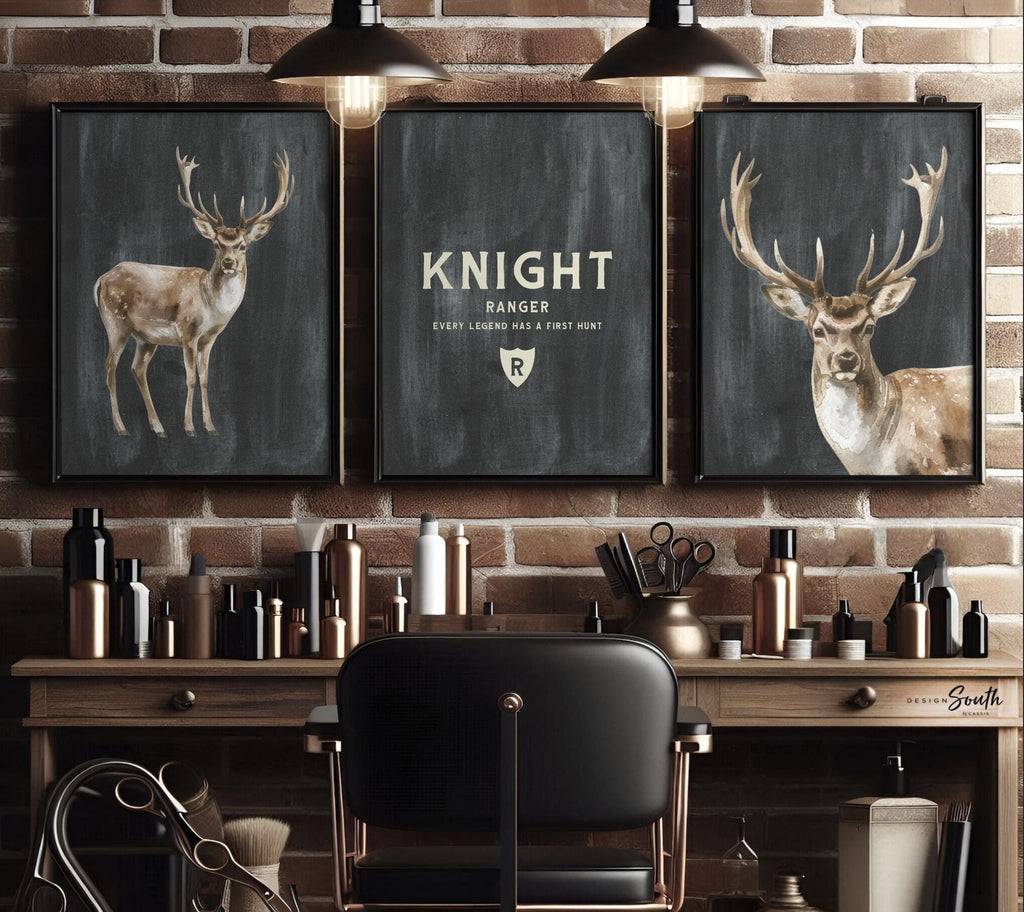 Personalized Woodland Buck Art Prints – Boys Hunting Nursery Decor – “Every Legend Has a First Hunt” Quote Set