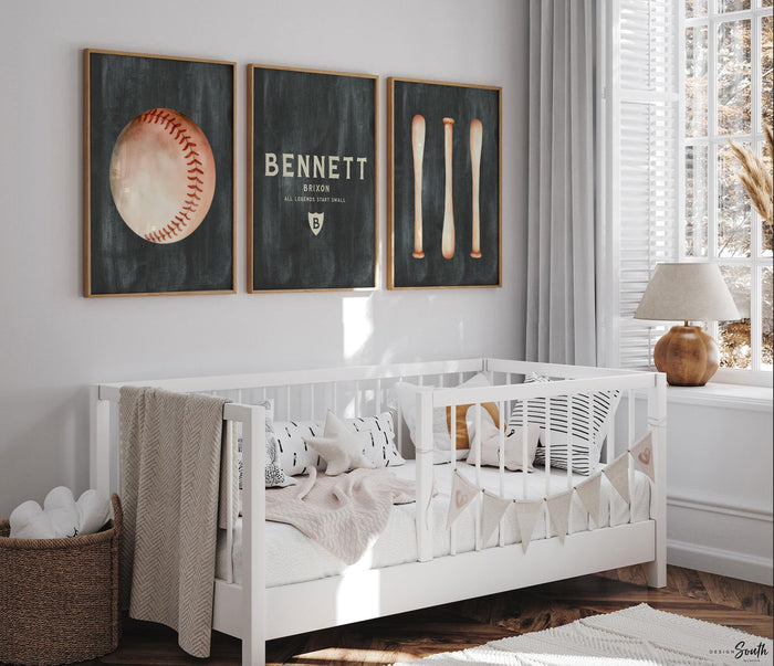 Custom Baseball Nursery Art: Vintage Sports Theme Wall Prints for Baby Boy Room