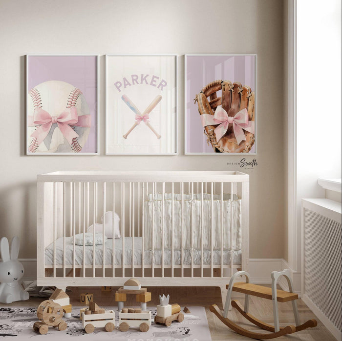 Purple Pink Softball Nursery Art – Personalized Girl's Room Decor