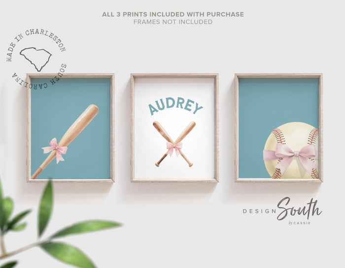 Custom Name Softball Print Set – Pastel Girl Nursery Decor
