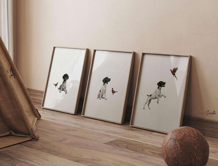 German Shorthaired Pointer Puppy Art Prints, Set of 3