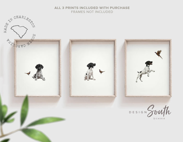 German Shorthaired Pointer Puppy Art Prints, Set of 3