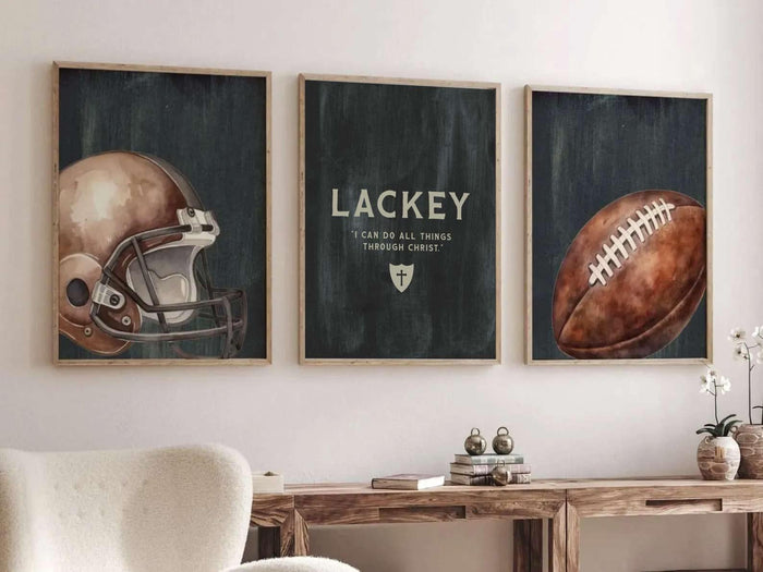 Personalized Football Nursery Art Prints, Christian Boy Room Decor