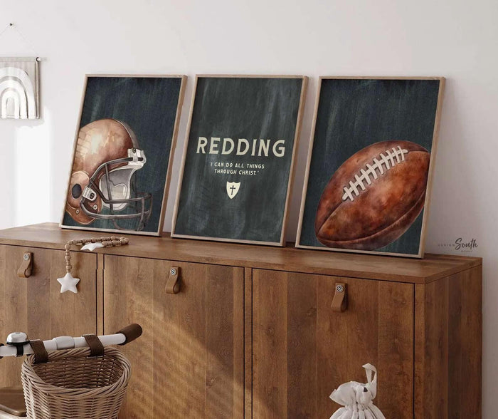 Personalized Football Nursery Art Prints, Christian Boy Room Decor