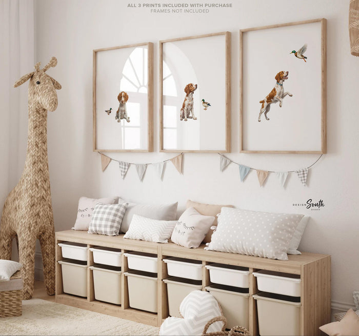 Brittany spaniel Puppy Print Set: Bird Dog Nursery Decor