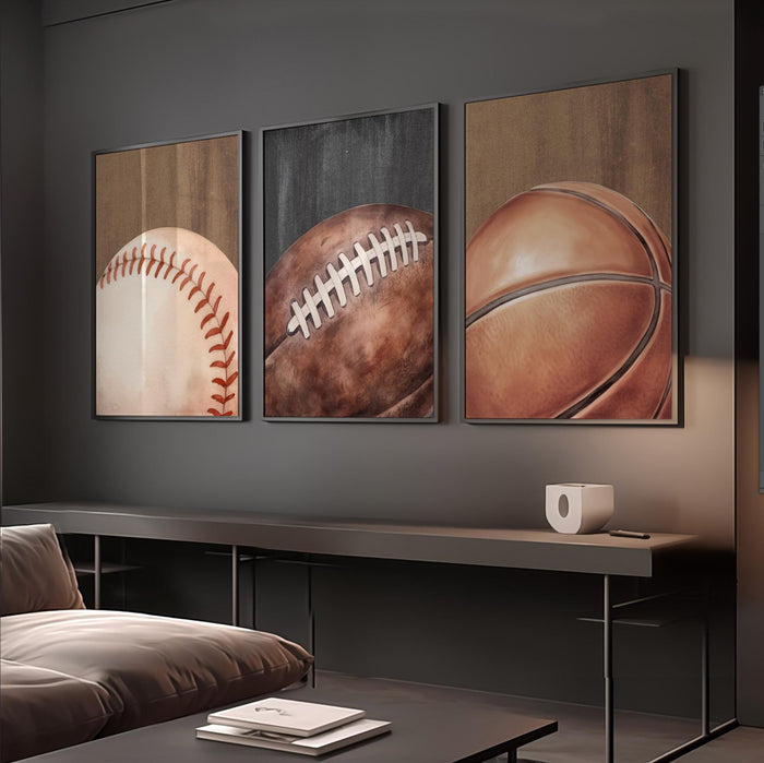 Boys Sports Nursery Prints – Baseball, Football & Basketball Wall Art for Bedroom Decor (Set of 3)