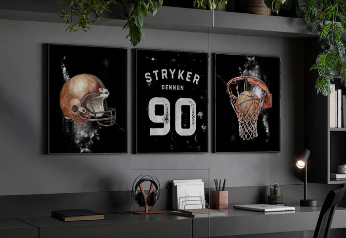 Personalized Sports Nursery Art – Football Helmet, Basketball Hoop Prints