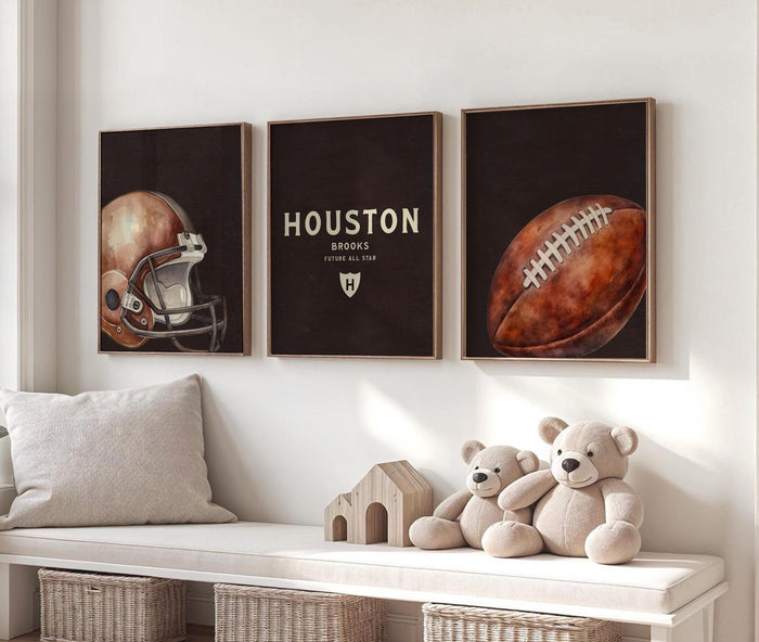 Football Nursery Wall Art Set of 3, Future All Star Print, Personalized Name Initial, Football Helmet Decor, Baby Boy Toddler Room Gift
