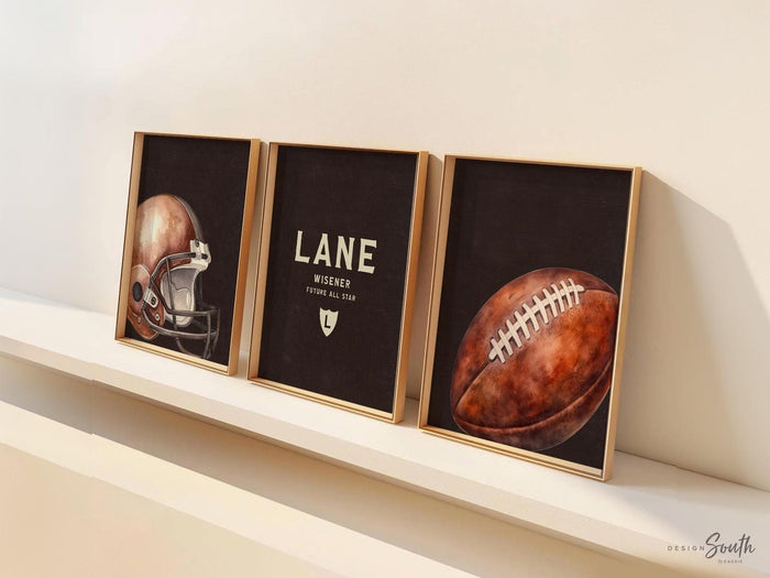 Football Nursery Wall Art Set of 3, Future All Star Print, Personalized Name Initial, Football Helmet Decor, Baby Boy Toddler Room Gift