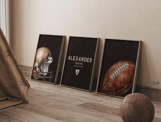 Football Nursery Wall Art Set of 3, Future All Star Print, Personalized Name Initial, Football Helmet Decor, Baby Boy Toddler Room Gift