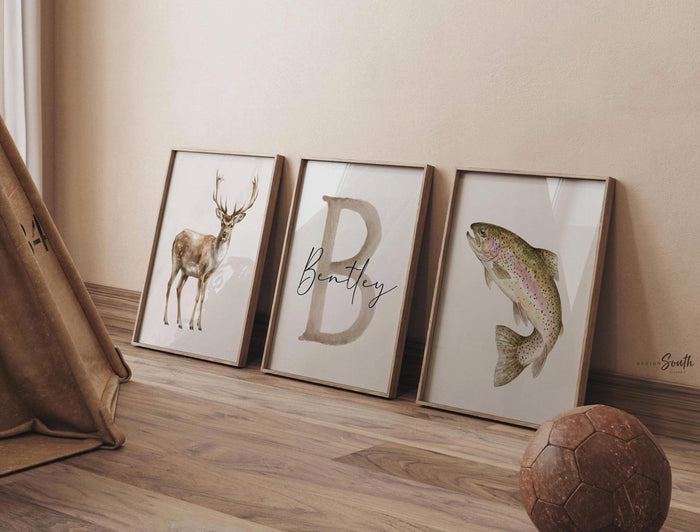 Buck Deer & Rainbow Trout Wall Art Set of 3