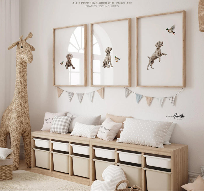 Weimaraner Puppy & Duck Hunting Wall Art: Weim Bird Dog Boys Room Decor