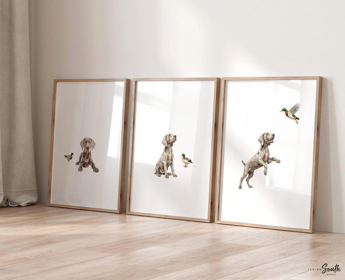Weimaraner Puppy & Duck Hunting Wall Art: Weim Bird Dog Boys Room Decor