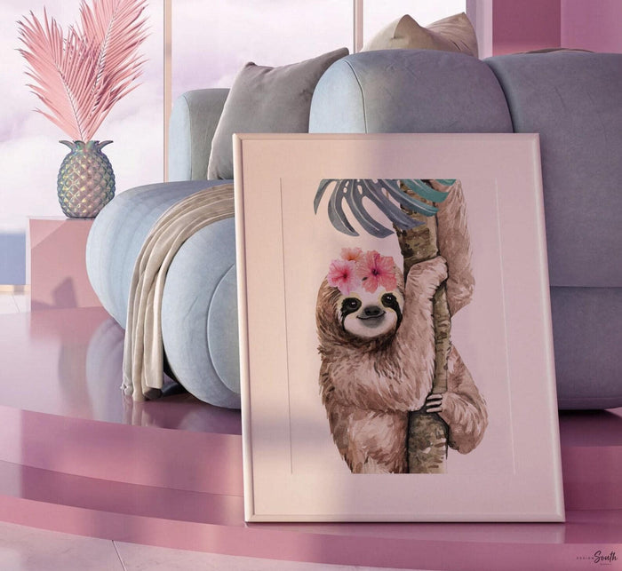 Tropical Sloth Nursery Prints: Baby Girl Bedroom Decor