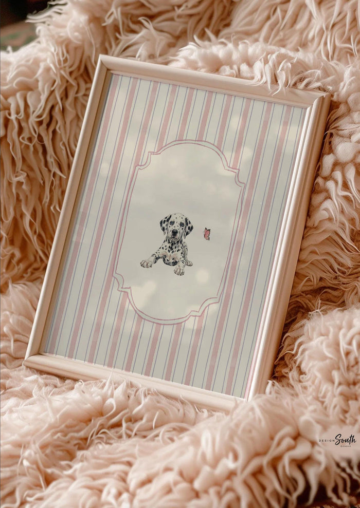 Dalmatian Puppy Girl Nursery Wall Art Set of 3, Pink Butterfly Nursery Decor, Baby Girl Bedroom Prints, Dalmatian Gift
