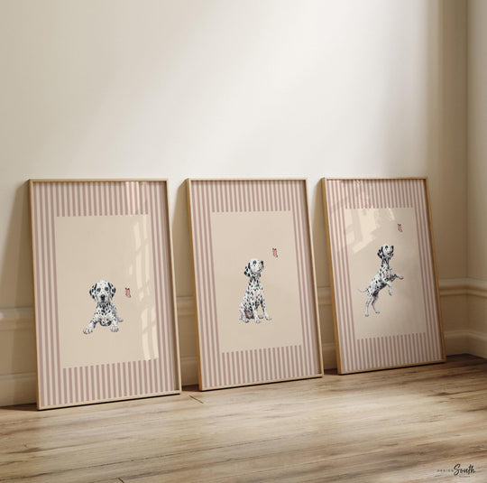 Dalmatian Puppy Nursery Wall Art Set of 3, Pink Butterfly Girl Nursery Decor, Personalized Baby Girl Bedroom, Playroom Prints