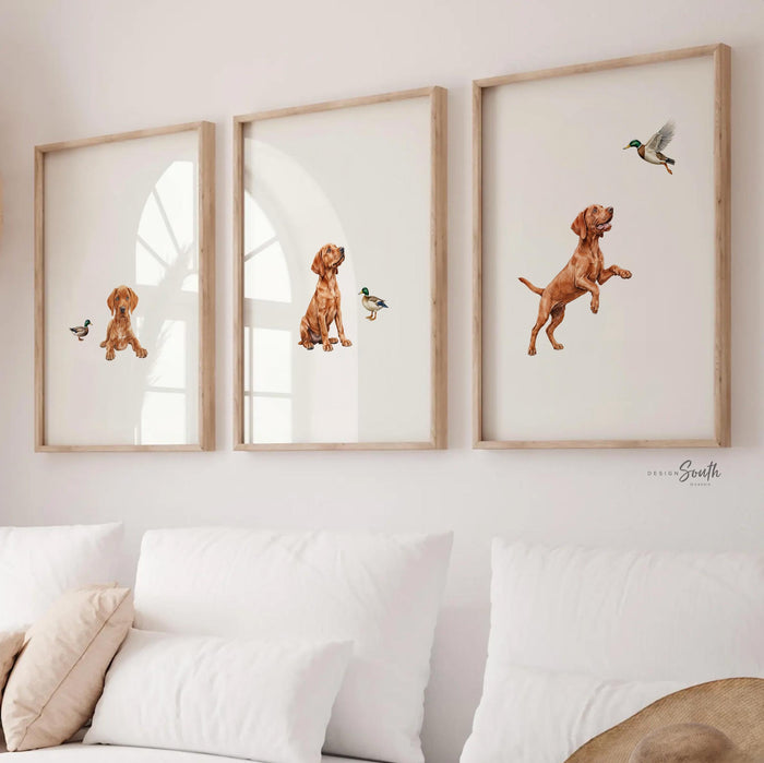 Fox Red Labrador Retriever Nursery Wall Art Set of 3, Hunting Dog Prints, Mallard Duck Bird Dog Decor, Kids Playroom Gift