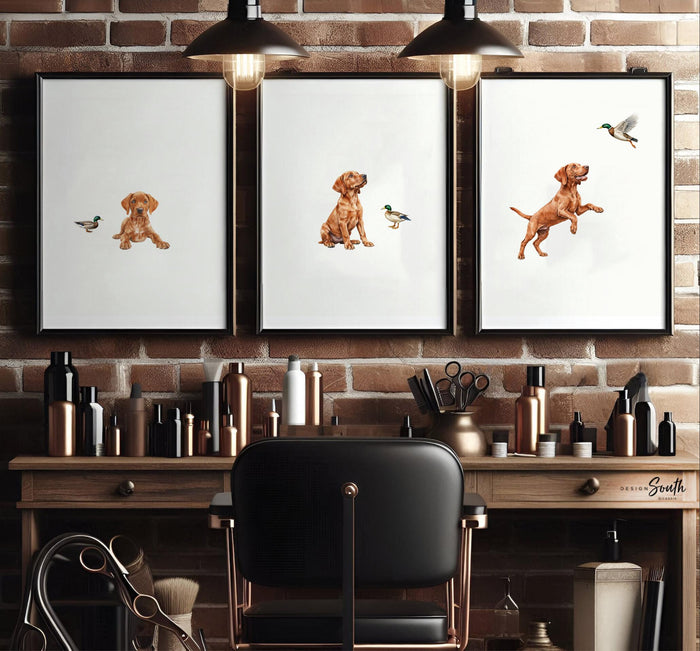 Fox Red Labrador Retriever Nursery Wall Art Set of 3, Hunting Dog Prints, Mallard Duck Bird Dog Decor, Kids Playroom Gift