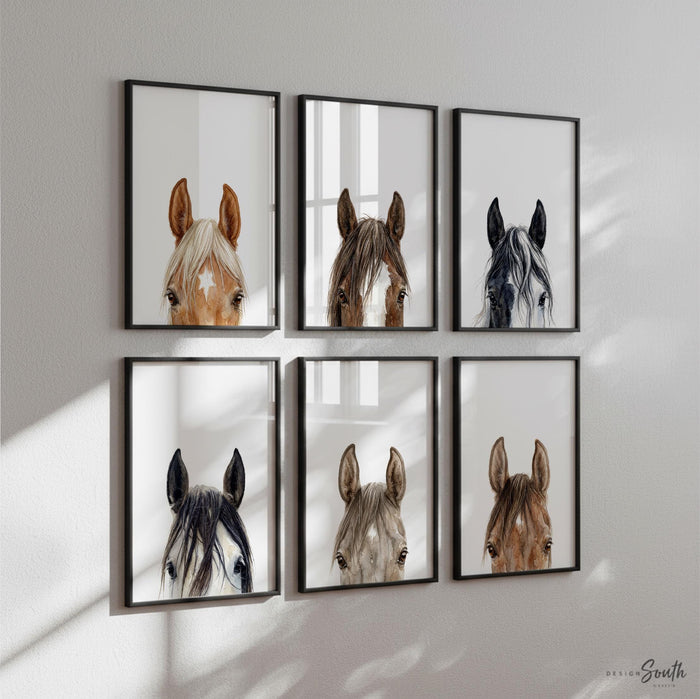 Watercolor Horse Wall Art Set of 6, Equestrian Nursery Decor, Kids Horse Prints, Arabian Gypsy Vanner Clydesdale Paint Horse Gift