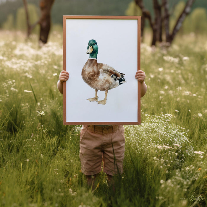 Personalized Woodland Nursery Art Set of 3, Initial Name Prints, Whitetail Buck Deer & Mallard Duck, Watercolor Hunting Decor