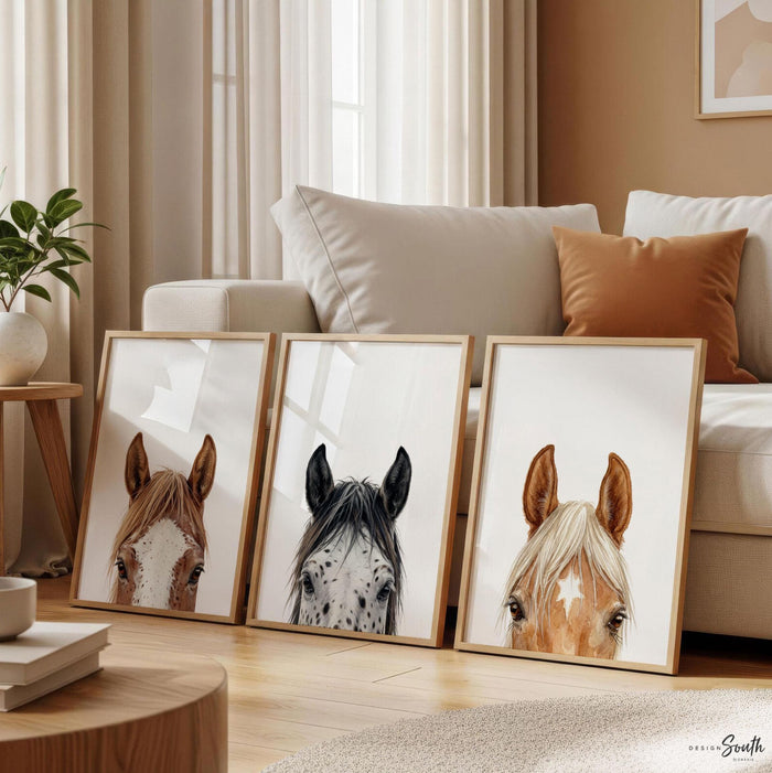 Horse Nursery Prints Set of 3, Watercolor Equestrian Wall Art, Western Baby Room Decor, Farmhouse Horse Artwork, Boys Girls Bedroom Decor