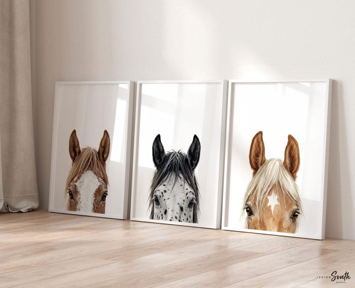 Horse Nursery Prints Set of 3, Watercolor Equestrian Wall Art, Western Baby Room Decor, Farmhouse Horse Artwork, Boys Girls Bedroom Decor