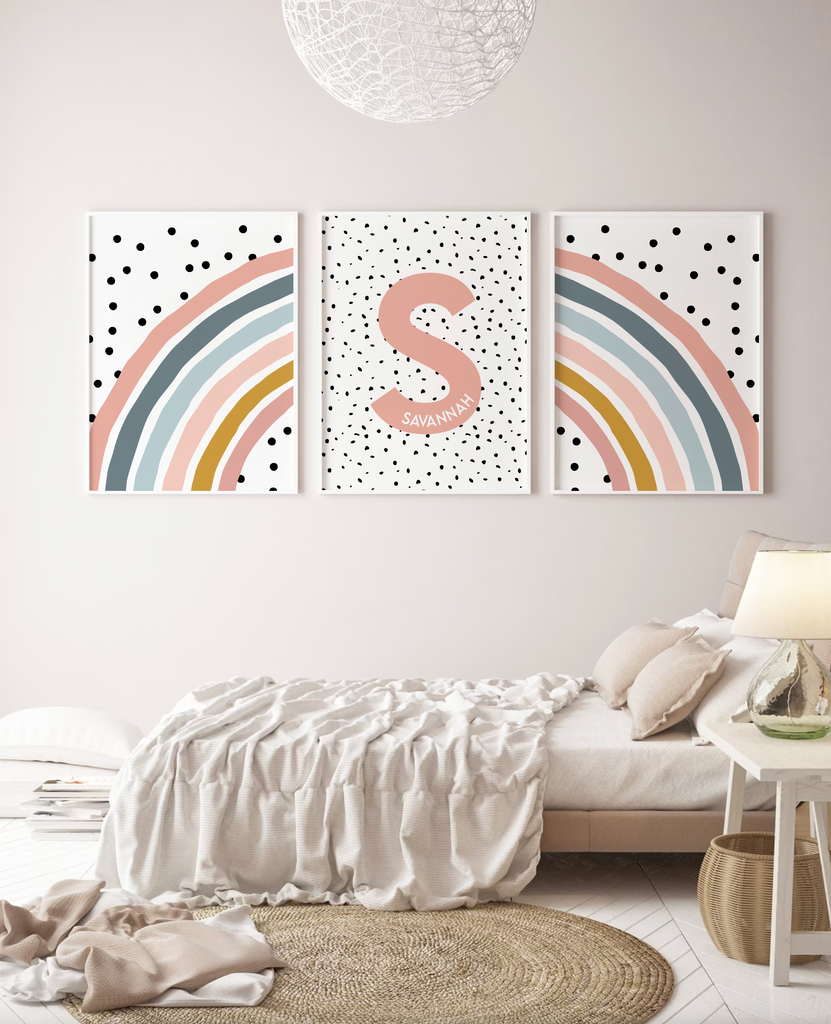 Personalized name print matching rainbow, girl nursery art, little girl bedroom wall art, baby girl nursery initial name gift, rainbow room