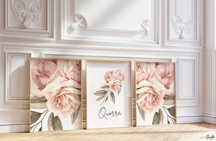 French rose girl room, elegant feminine floral art, floral french rose flower prints, baby girl nursery dusty rose themed, baby shower roses