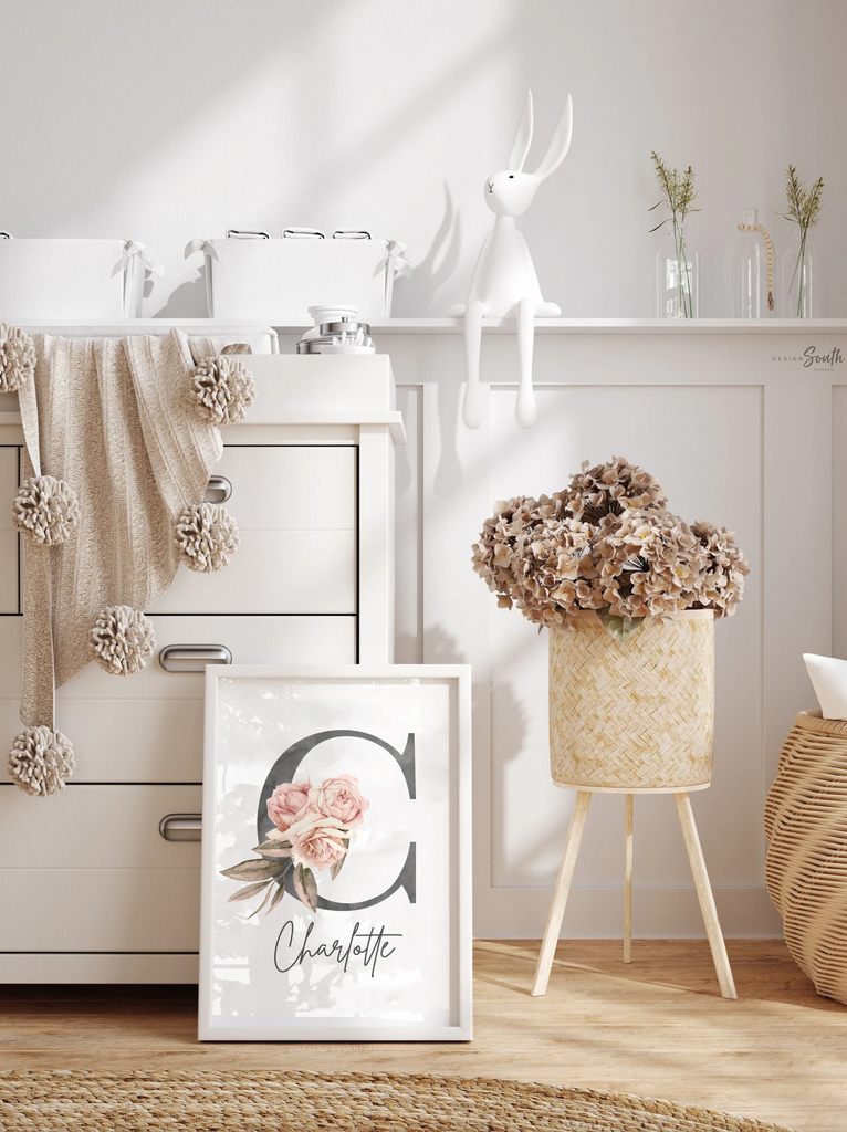 Paris girl baby name Eiffel tower decor set, blush mauve pale pink flower nursery, Paris themed girl's bedroom, Paris shower baby gift idea