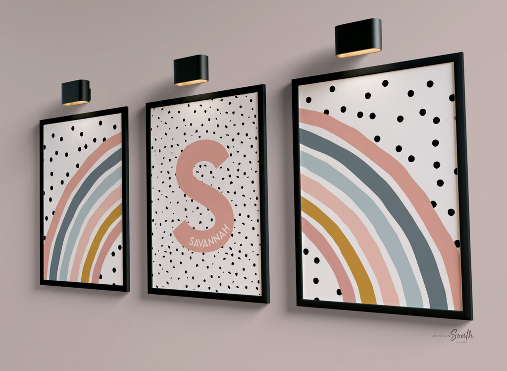 Personalized name print matching rainbow, girl nursery art, little girl bedroom wall art, baby girl nursery initial name gift, rainbow room