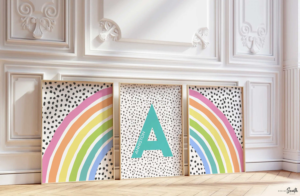 Pastel rainbow art print featuring a personalized name design, perfect for a little girl's room or baby nursery. This soft and colorful decor adds a whimsical and cheerful touch to any pastel rainbow-themed space. Ideal for baby showers, birthdays, or new arrivals, the gentle rainbow tones create a calming and joyful atmosphere. A sweet and thoughtful accent for a nursery or child’s bedroom with a pastel rainbow decor theme.









