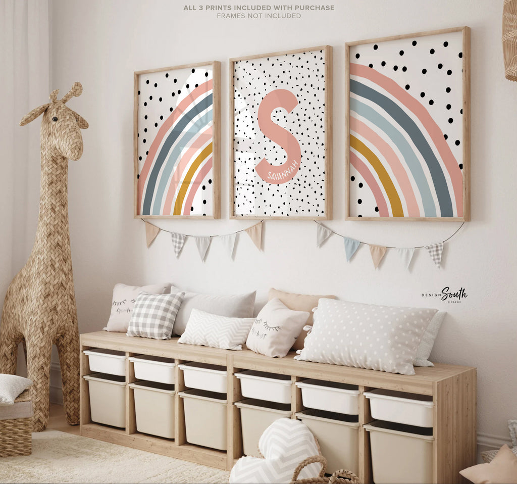 Personalized name print matching rainbow, girl nursery art, little girl bedroom wall art, baby girl nursery initial name gift, rainbow room